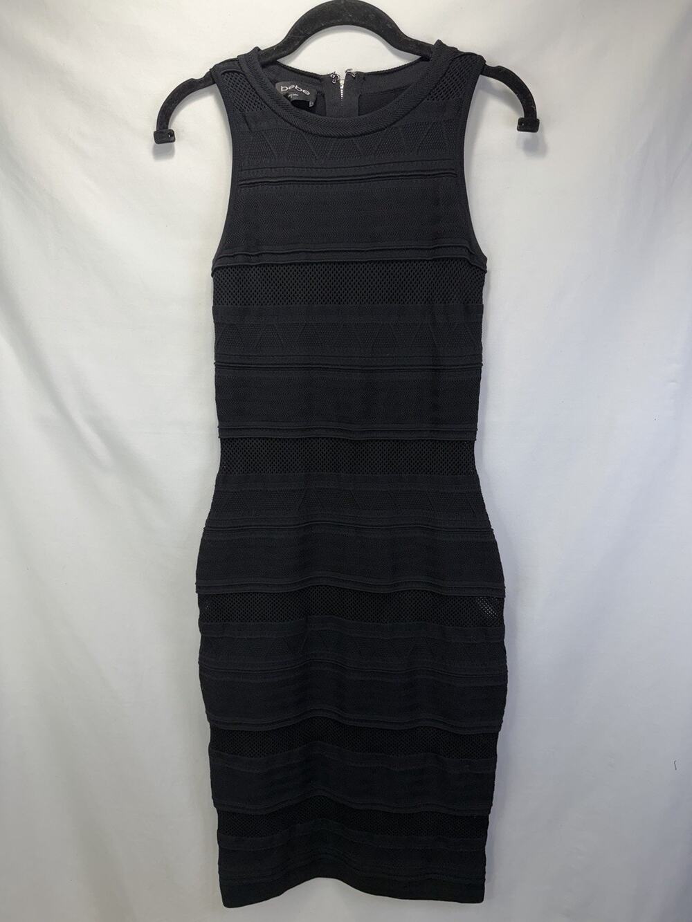 Bebe Women’s Midi Black Cutout Sleeveless Knit Bodycon Black Dress Size M Zip